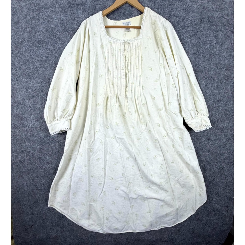 Vintage Erika Taylor Nightgown Womens 1X White Floral Lace Trim Pintuck Front